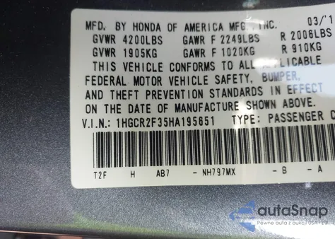 2017 Honda Accord Lx из США, поврежденный, VIN 1HGCR2F35HA195651